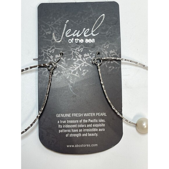 Jewel Of The Sea Freshwater Pearl Hammered Silver Teardrop Hoop Earrings New - Picture 2 of 4